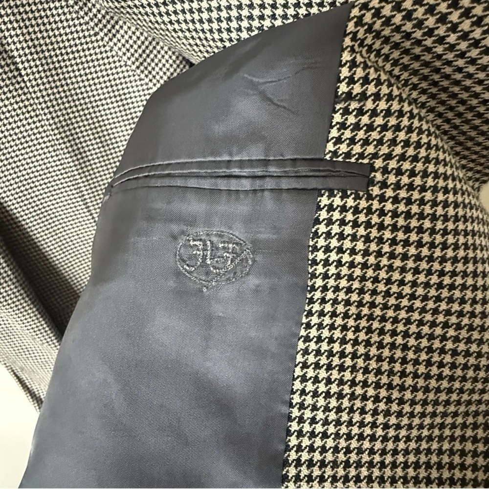 Hickey Freeman Blazer Men 44 Long Black Houndstooth Silk Wool Suit Coat Jacket - Picture 3 of 8